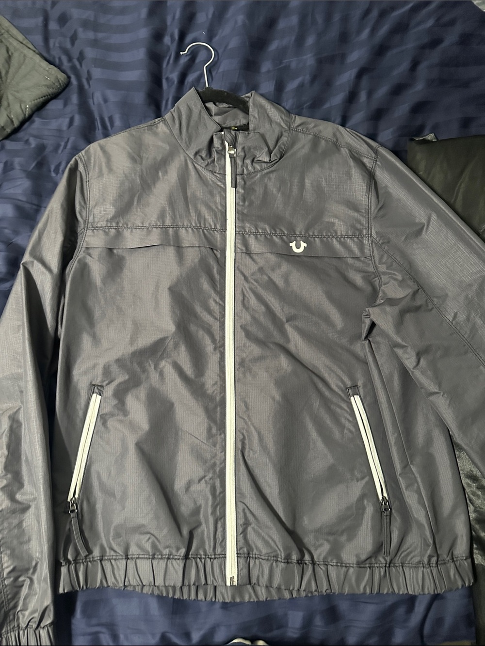 True Religion Men's Charcoal Lightweight Zip Jacket windbreaker